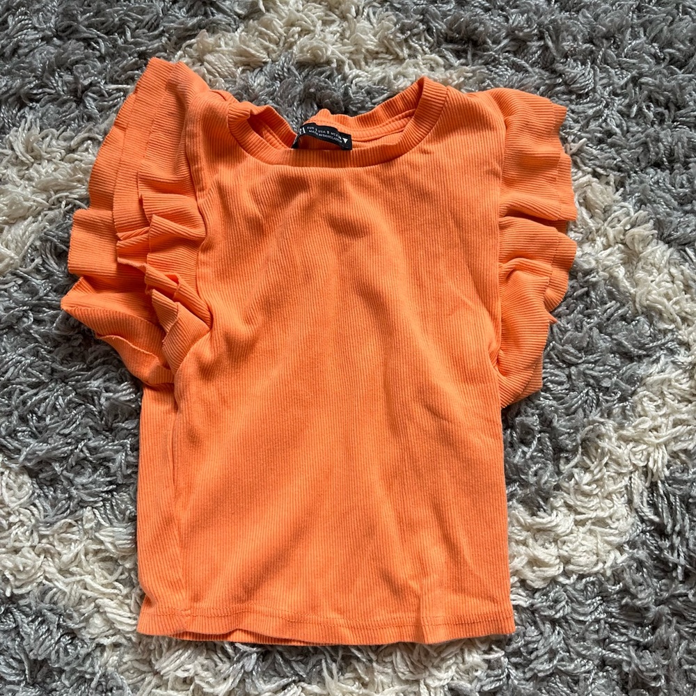 ZARA Orange Ruffle Top